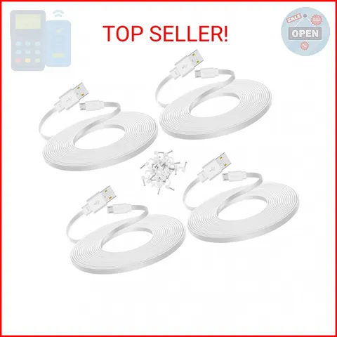 4-Pack 25 ft Micro USB Extension Cable for WYZE Cam v4, v3 Camera, White