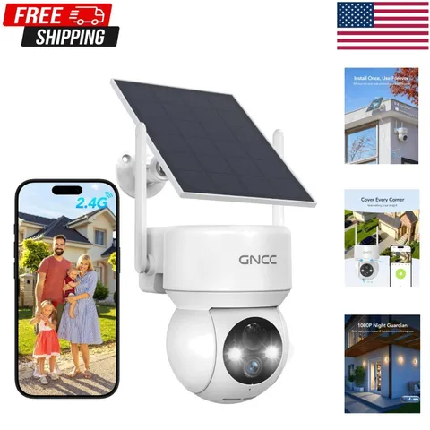 Solar Battery Powered WiFi Outdoor Pan/Tilt Home Security Camera System US