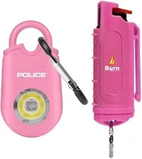 POLICE Personal Safety Alarm Burn Pepper Spray Self Defense Combo Pink