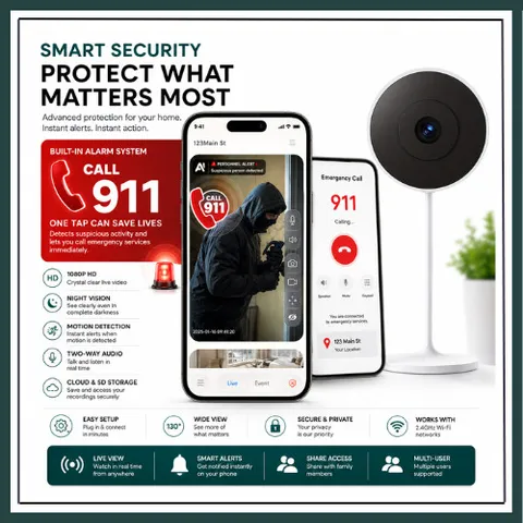 2K Window Camera WIFI Security Color Night Vision Ai Detection 911 Emergency 5G