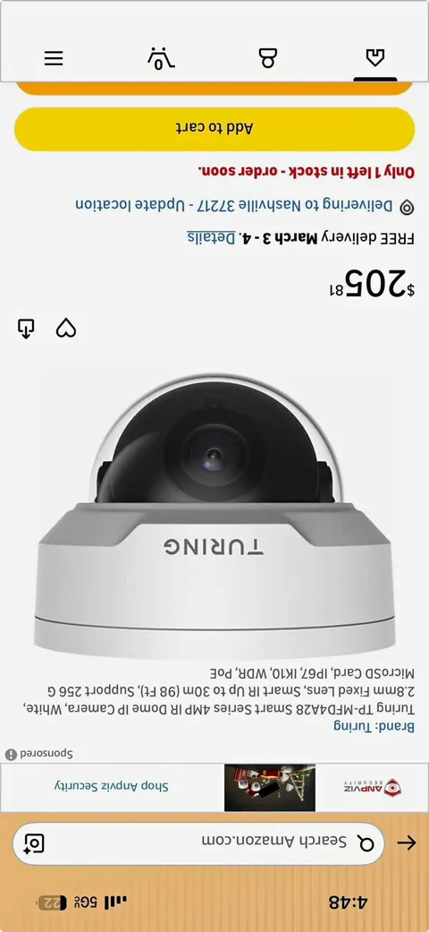Turing TP-MFD4A28 4MP Wired IP IR Night Vision Dome Camera White Indoor/Outdoor