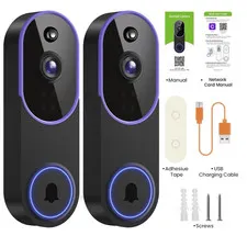 2Pcs Smart 1080P Video Doorbell Camera, Live View, AI Human Detection, 2-Way Aud