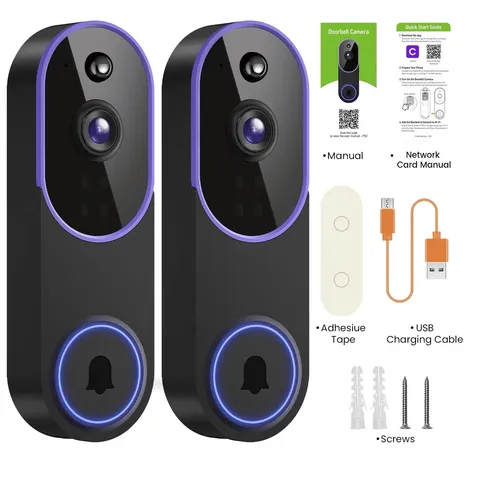 2Pcs Smart 1080P Video Doorbell Camera, Live View, AI Human Detection, 2-Way Aud