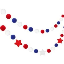 2 Pack Patriotic Felt Ball Garland Each Garland 6.56ft Red White and Blue Pom