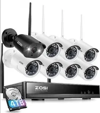 Zosi Wireless Security Camera System, 2K H.265+ 8 Ch,NVR, 8pc,4TB HD sold as is