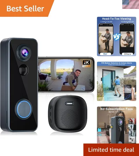 Doorbell Camera Wireless, Head-to-Toe Video - No Subscription Required,2K HD ...
