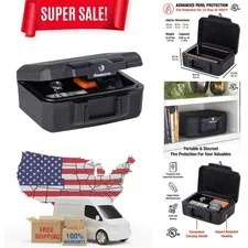 Durable Black Fireproof Safe with Key Lock - 0.18 Cubic Feet, Portable Design