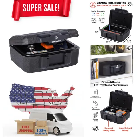 Durable Black Fireproof Safe with Key Lock - 0.18 Cubic Feet, Portable Design