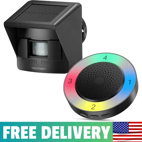 Non-APP Solar RGB Wireless Driveway Alarm 1 Receiver 1 Sensor | 2600FT Range,36