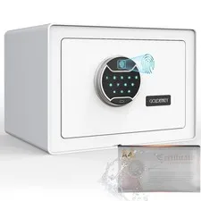White Fingerprint Safe for Home, Biometric Safe with Touchscreen Keypad, Jewe...