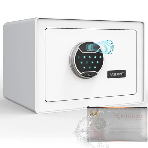 White Fingerprint Safe for Home, Biometric Safe with Touchscreen Keypad, Jewe...
