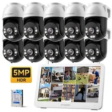 5MP PTZ Security Camera System 12'' Monitor Outdoor Wireless Audio PTZ 10CH 2TB