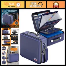 Fireproof Document Box with Lock & Strap, Portable File Organizer, Multi-Layer S