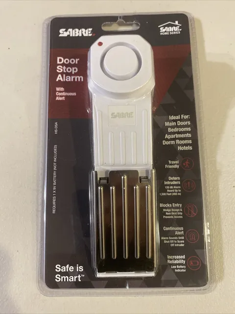 Sabre Door Stop Alarm Personal Home Security System Hotels Motels Dorms Office