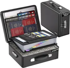 6400°F Fireproof Document Box with Lock, 10 Layers Heat Insulated | Fire&Water R