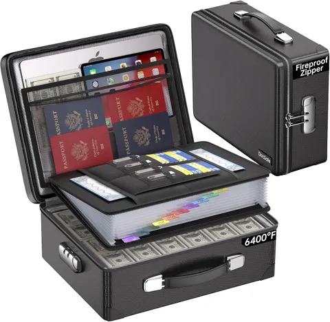 6400°F Fireproof Document Box with Lock, 10 Layers Heat Insulated | Fire&Water R