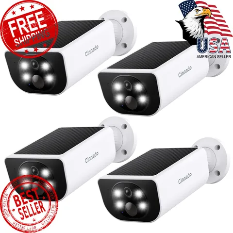 Cinnado S1 4 Pack Wireless Outdoor Security Cameras Solar Battery WiFi