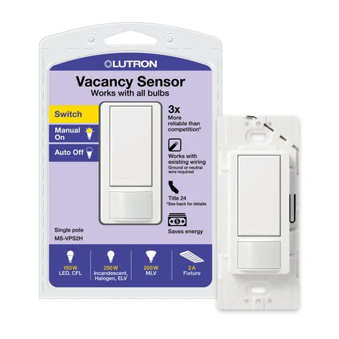 Lutron Maestro MS-VPS2H-WH Vacancy Motion Sensor Switch Single-Pole White