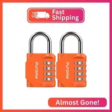 Puroma 2 Pack Combination Lock Locker 4 Digits Combo Padlock Gym Orange