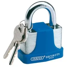 Draper 50mm Laminated Steel Padlock 2 Key Hardened Steel Shackle Bumper 64182