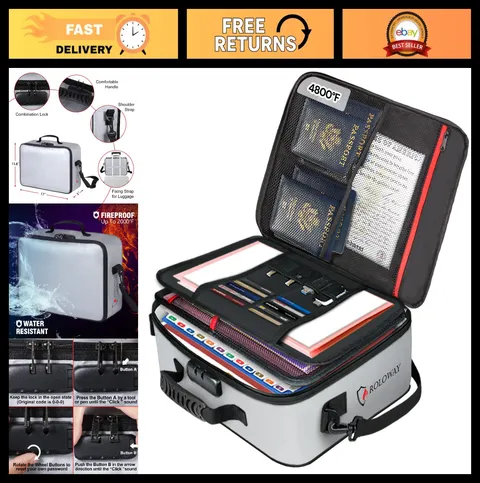 Fireproof Document Storage Bag with Lock, Multi-Layer Organizer for Important Fi