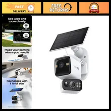 Wireless 2K Dual Lens Security Camera with Solar Panel, 165° Wide-Angle, 360° Pa