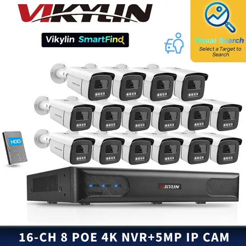 VIKYLIN SmartFind 8POE 16CH NVR System 24H Color MIC 5MP Security Camera MD Lot