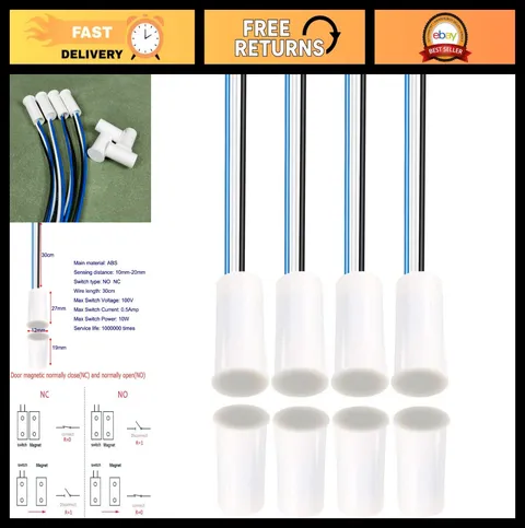 4 Sets White Magnetic Door Window Sensor Switch NO/NC Recessed Reed Contact for