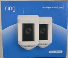 Ring Spotlight Cam Plus Camera Indoor/Outdoor Wireless + Battery - 2-Pack- White
