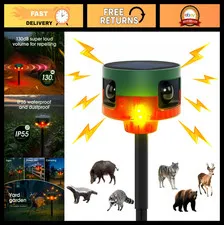 Solar Motion Sensor Alarm with 130dB Sounds, Strobe Light, Volume Control, Keeps