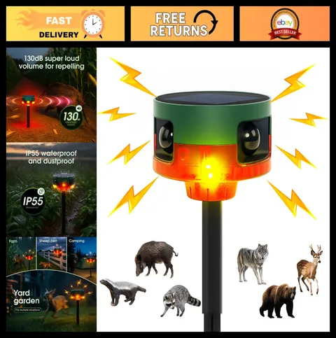 Solar Motion Sensor Alarm with 130dB Sounds, Strobe Light, Volume Control, Keeps