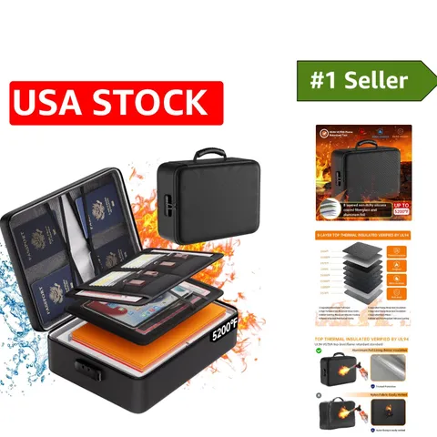 5200°F Fireproof Document Organizer with Lock - Portable, Water-Resistant Safety