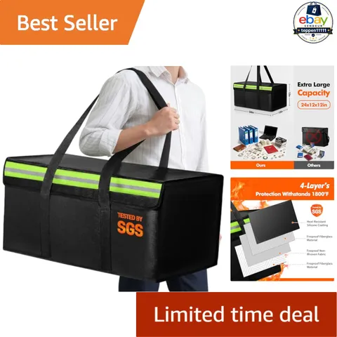 Large Fireproof Document Bag 24"x12"x12" Waterproof Zipper Closure Black