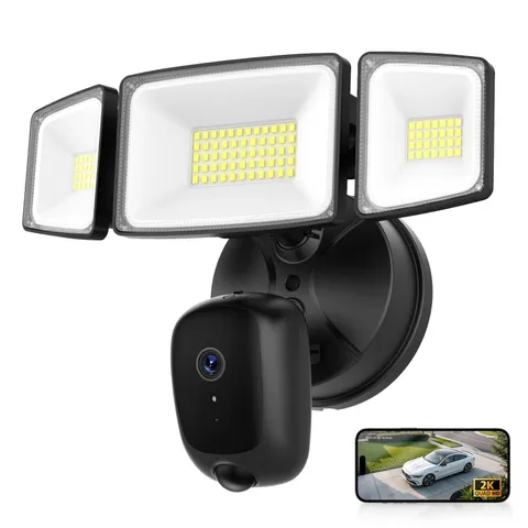 Hardwired Floodlight Camera Outdoor, Flood Light Security Cam Black