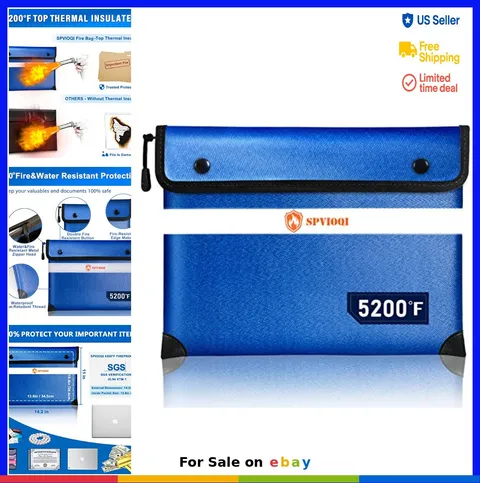 Fireproof Document Bag 5200F Heat Insulated Waterproof Money Safe 14.2x11 Inch