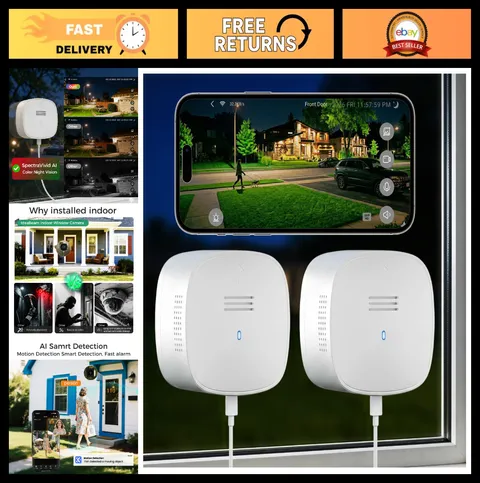 2-Pack 3K No Drill Indoor Window Security Cameras, Color Night Vision, WiFi, Mot
