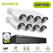 SANNCE 8CH 4K NVR 3MP POE Security IP Camera System 2-Way Audio Outdoor AI 1TB