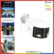 Security Camera 4K 8MP Dual Lens PoE 180 Panoramic Color Night Vision AI Human