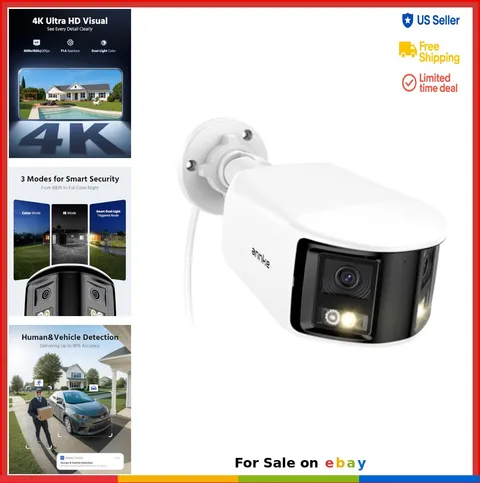 Security Camera 4K 8MP Dual Lens PoE 180 Panoramic Color Night Vision AI Human
