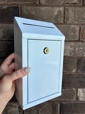 Locking Steel Cash Drop Box Wall Mount Money Deposit Box White