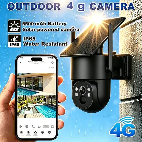 3MP Solar Powered PTZ Security Camera Outdoor, 355° Panoramic View, Color Nig 4G