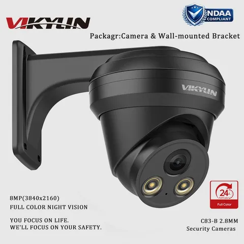 VIKYLIN 8MP 4K Full Color Night Vision IP Camera All Metal Wall-mounted Bracket