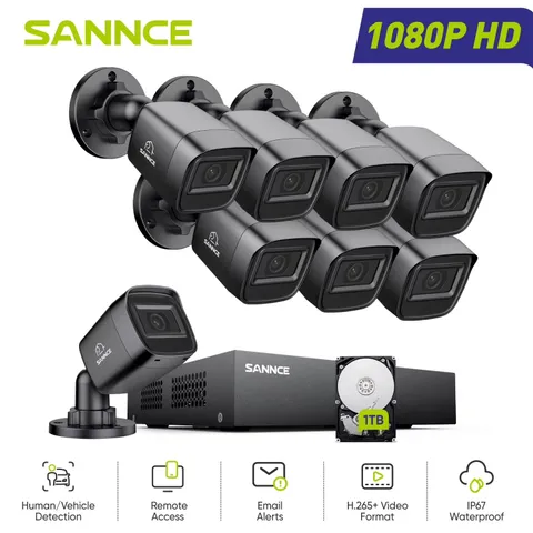 1080P Wired Security Camera System Outdoor with AI Human/Vehicle Detection,8Ch H