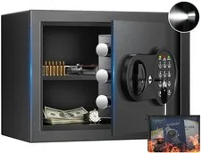 0.9 Cuft Small Safe Box, Money Safe with Removable Shelf, Fireproof Waterproo...