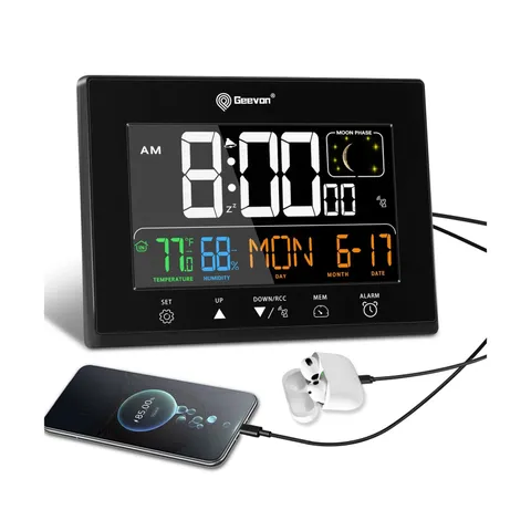 Geevon Digital Atomic Alarm Clocks for Bedrooms, Color VA Display A... Fast Ship