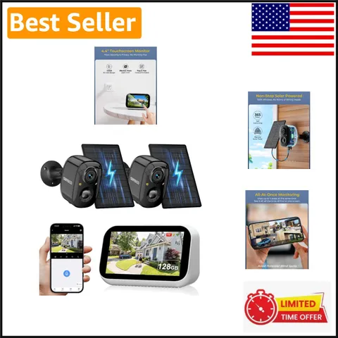 4MP Solar Wireless Security System - 2 Cameras & 128GB Storage Included