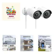 Pack of 2 HD PoE Security Cameras - 100ft Night Vision & Time-Lapse Features