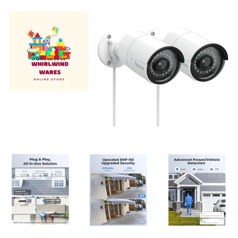 Pack of 2 HD PoE Security Cameras - 100ft Night Vision & Time-Lapse Features