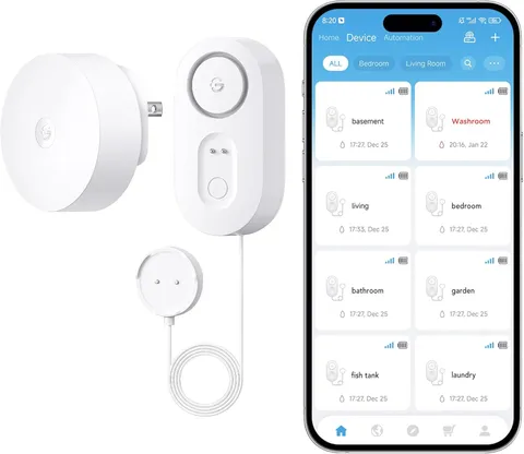 GoveeLife Smart Water Leak Detector 1s with 4.92 ft Sensor Cable WiFi SMS Email