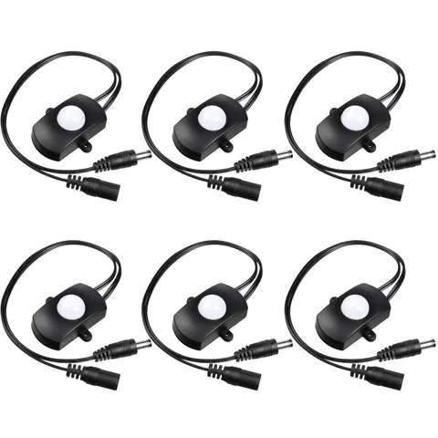 Hortsun 6 Pieces DC 5V-24V 5A PIR Motion Activated Sensor Light Switch black
